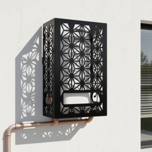 Laser-cut wall-mounted gas geyser cage for 5L, 8L, 10L and 12L gas geysers with powder-coated mild steel finish