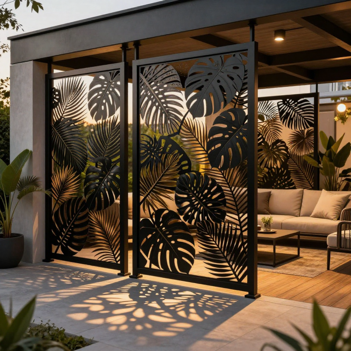 Laser-cut architectural screen panel for privacy screening, decorative wall features, and room partitioning