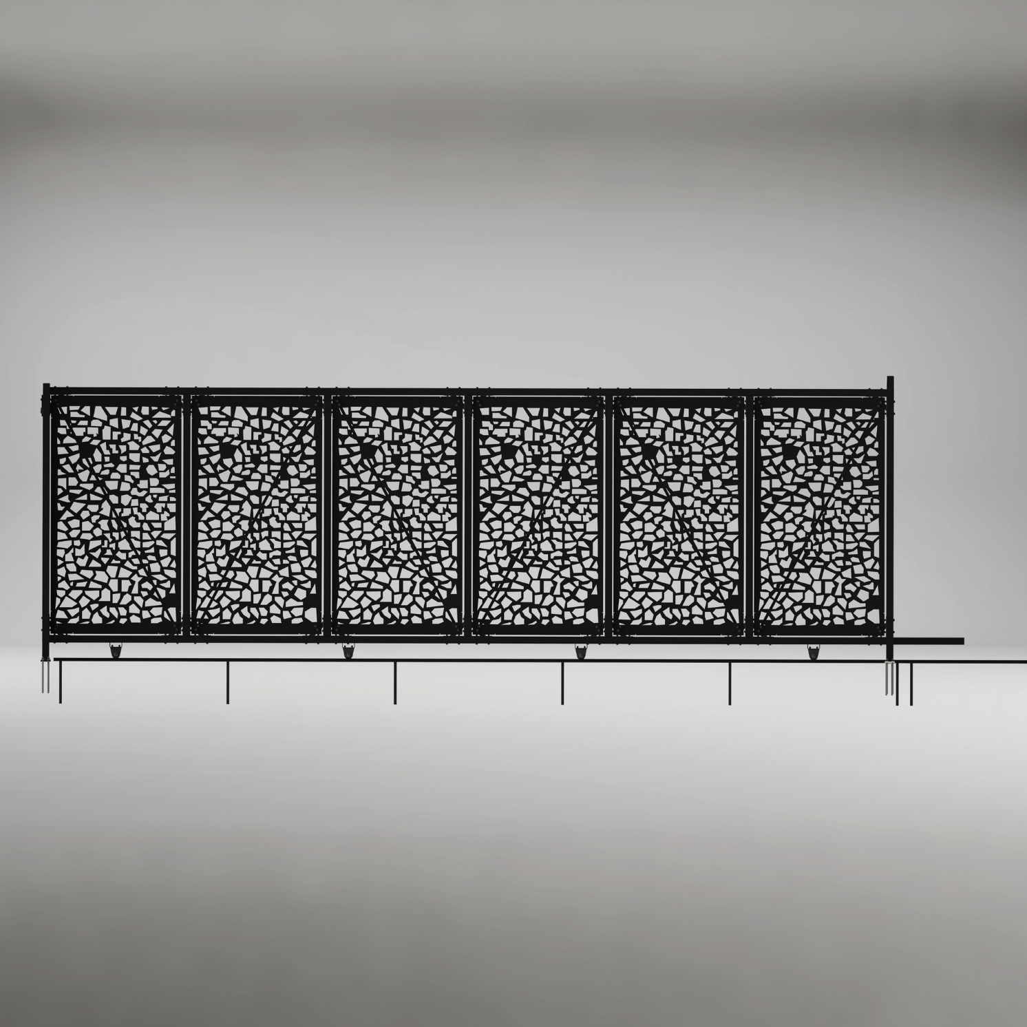 Modern laser-cut sliding driveway gate with decorative metal panels and powder-coated finish